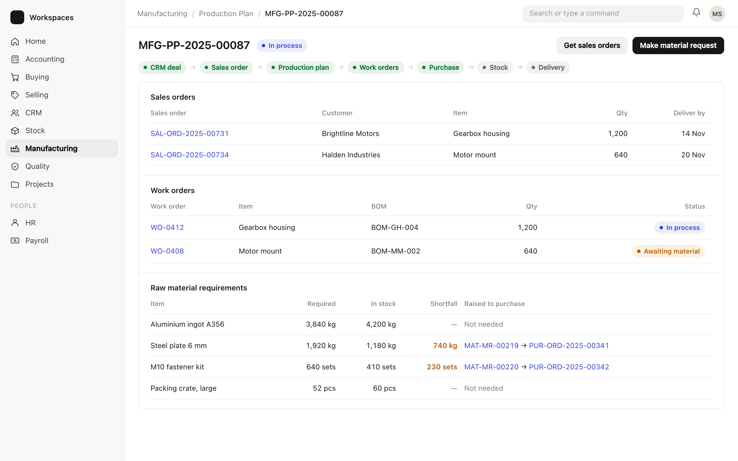 Manufacturing ERP — illustrative screen 3